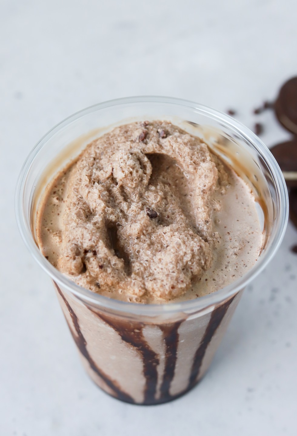 cold blended coffee in plastic cup