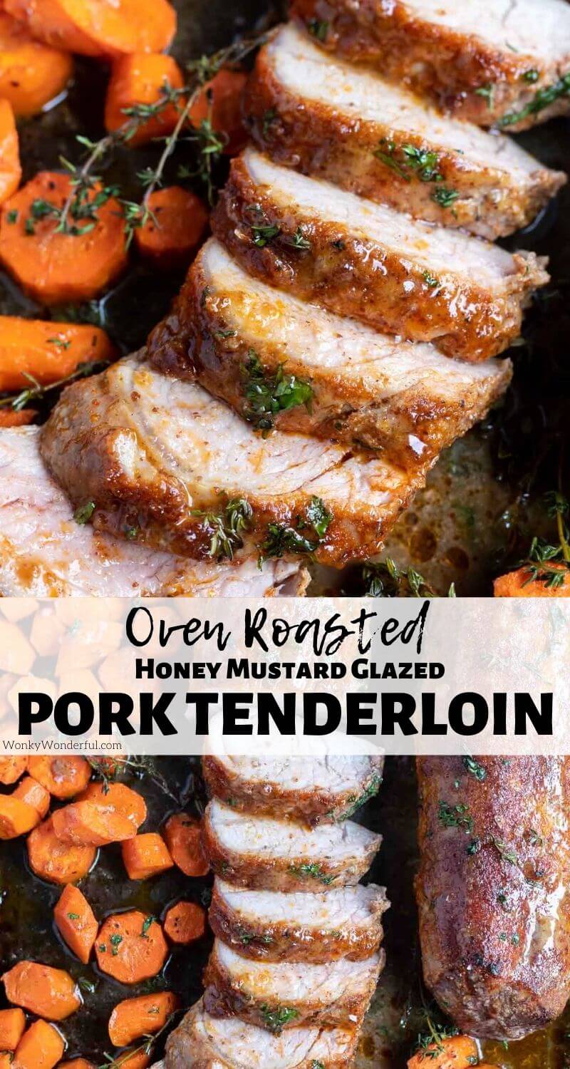 oven roasted pork tenderloin pinnable image with title text