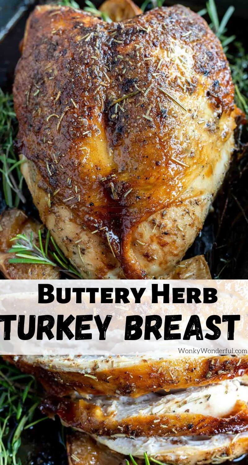 oven roasted turkey breast recipe pinnable image with title