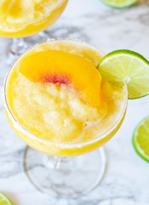 slushy peach drink in glass