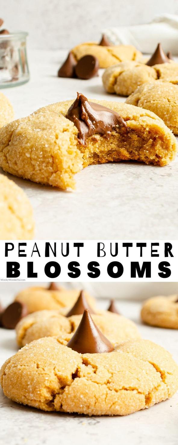 peanut butter blossoms pinnable image with title text