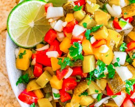 prepared pickle salsa in white bowl