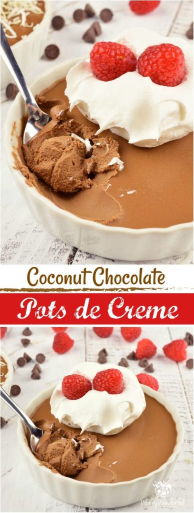 This Coconut Chocolate Pots de Creme Recipe is an elegant yet simple dessert. Perfect for the holidays, Valentine's Day or to satisfy an extreme chocolate craving! Made with just 5 ingredients, dairy-free and minimal effort, this creamy chocolate treat will be a show-stopper!