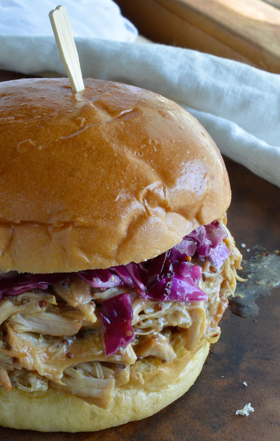 shredded chicken on bun