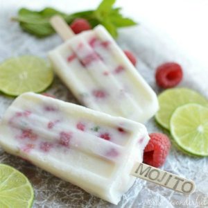 red and white popsicle with stick stamped with the word mojito