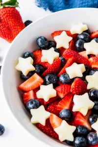 fruit salad in white bowl