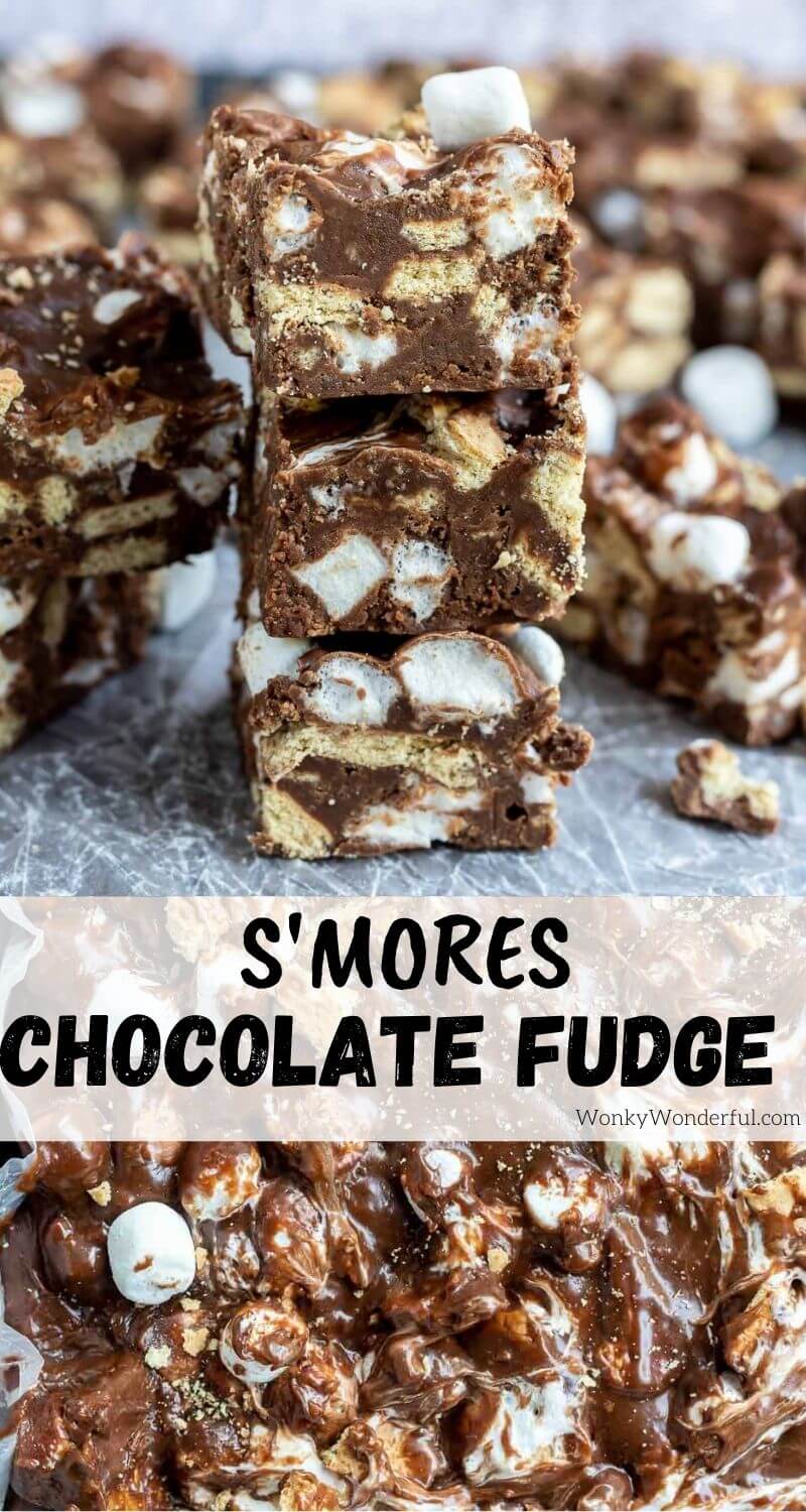 smores chocolate fudge pinnable image with title text