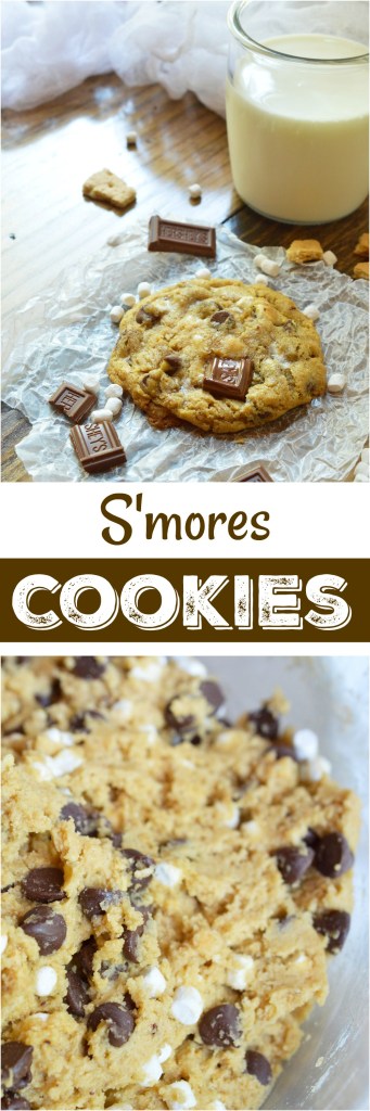 This fun twist on your favorite cookie is filled with S'mores goodness. S'mores Chewy Chocolate Chip Cookies make a great summertime dessert that can be enjoyed inside or outside! Marshmallows, chocolate and graham crackers make this super chewy cookie recipe extra special.