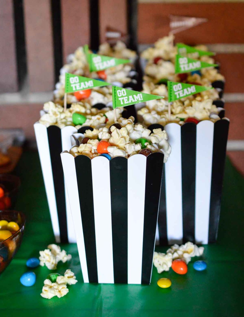 Peanut M&M's and Popcorn for a game day snack!