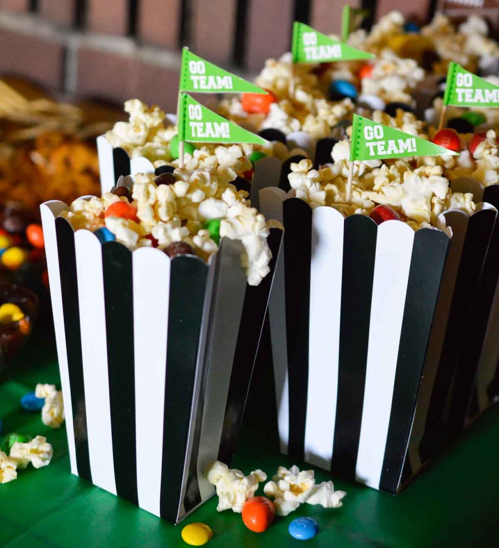 Peanut M&M's and Popcorn for a game day snack!