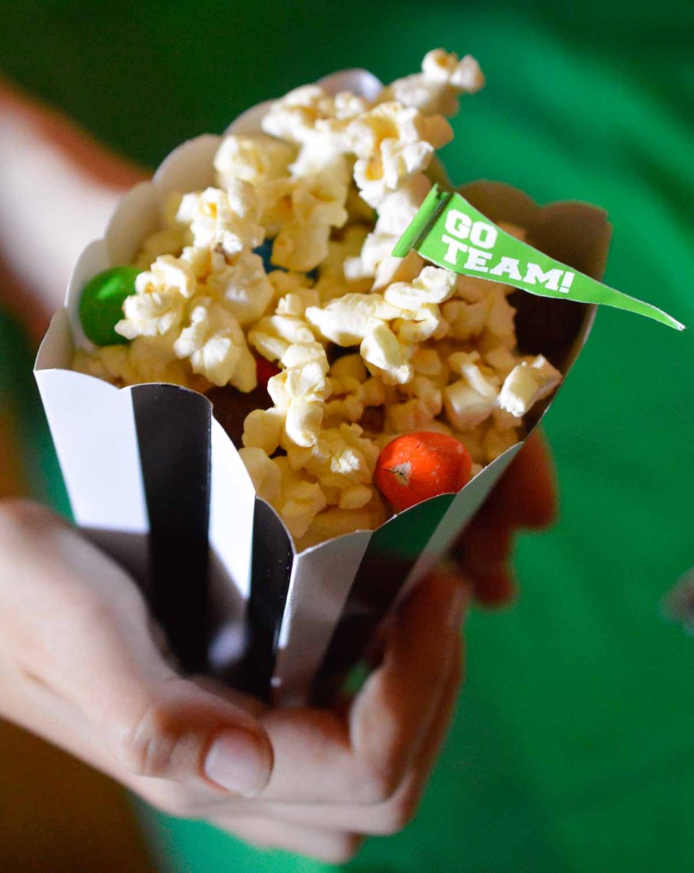 Peanut M&M's and Popcorn for a game day snack!