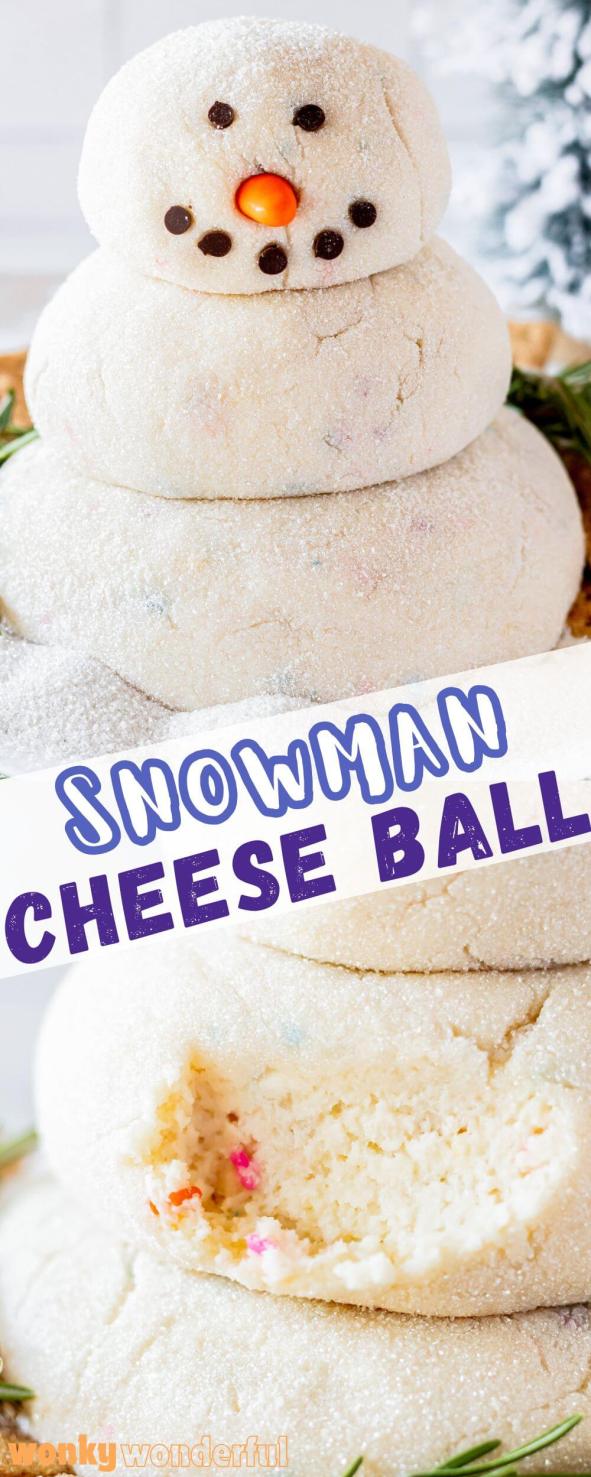 snowman cheese ball pinnable image