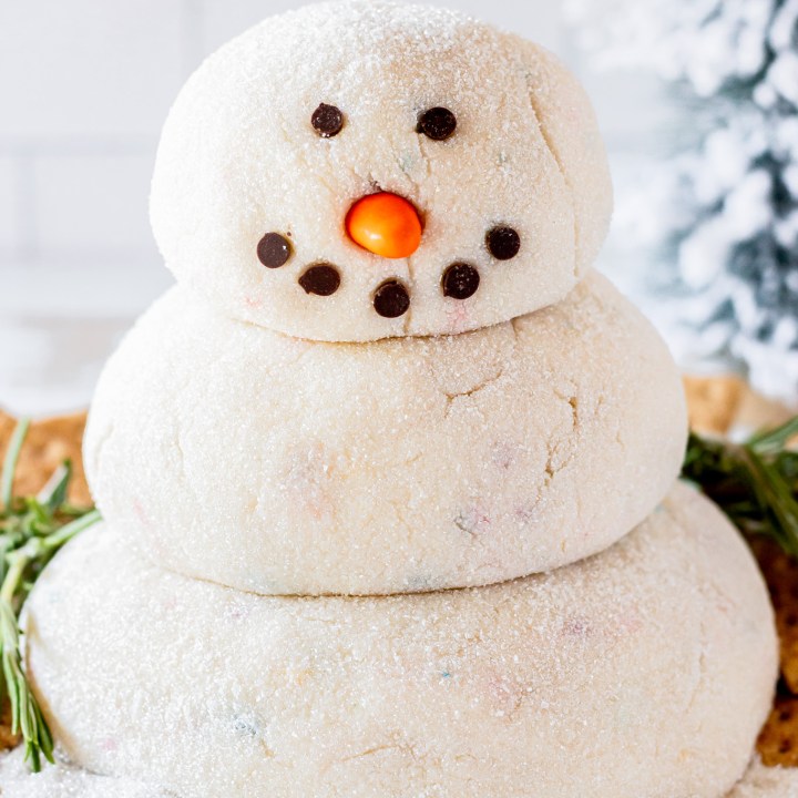 prepared cheese ball snowman