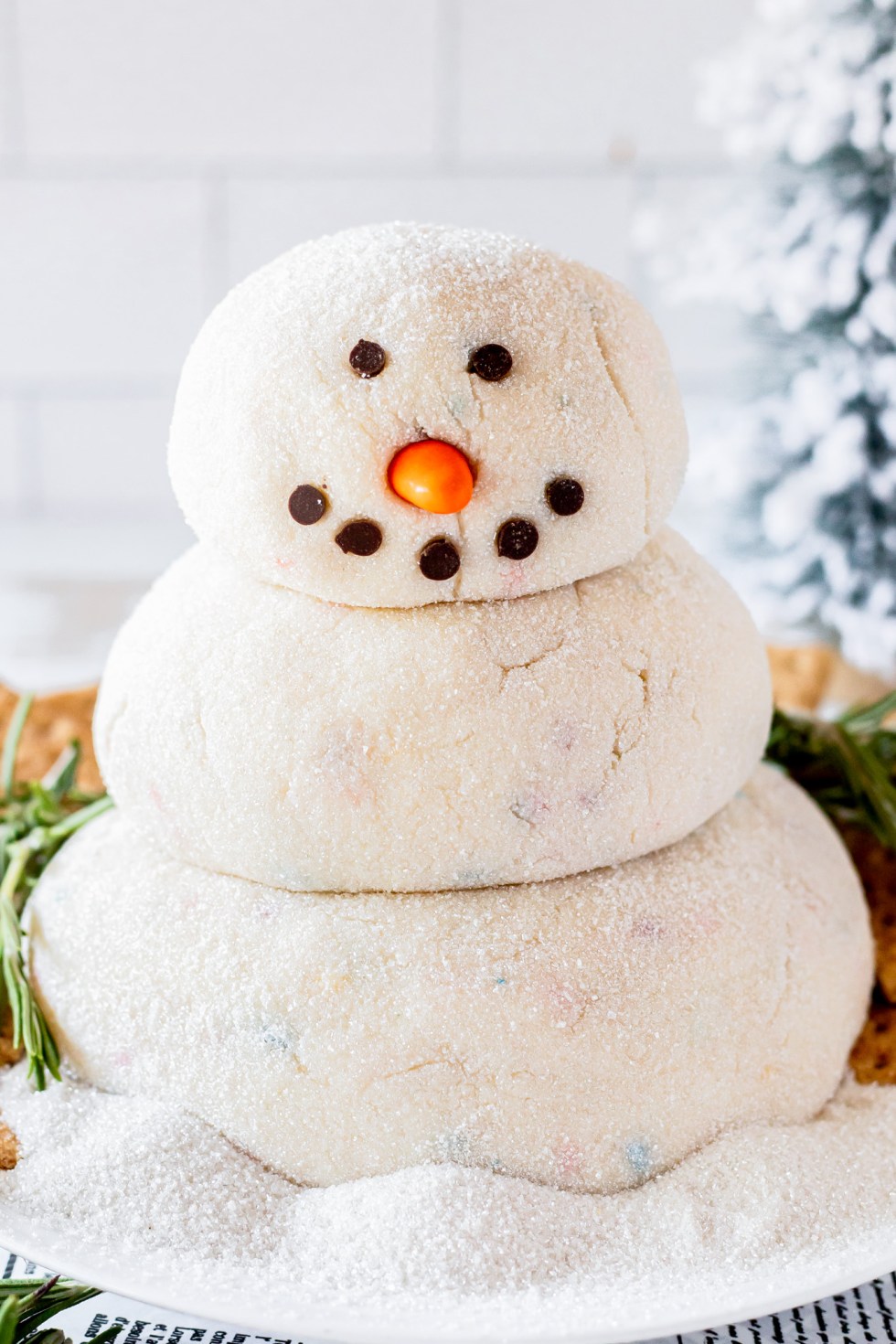 prepared cheese ball snowman