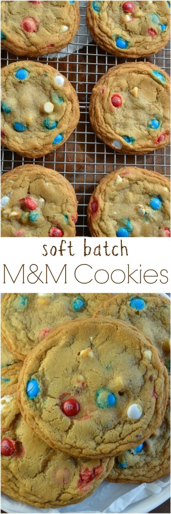 Soft Chocolate Chip Cookies Recipe with M&M's and white chocolate chips. These soft batch cookies are moist, chewy and loaded with Red White and Blue M&M's!