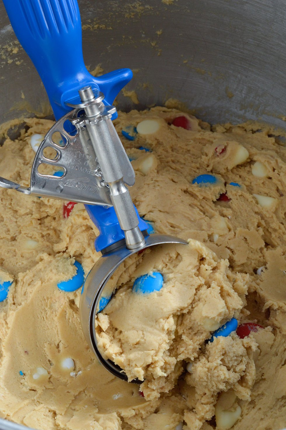 Soft Chocolate Chip Cookies Recipe with M&M's and white chocolate chips. These soft batch cookies are moist, chewy and loaded with Red White and Blue M&M's!