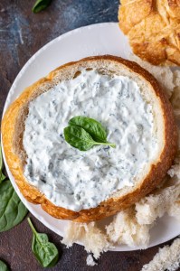 dip in bread bowl on platter