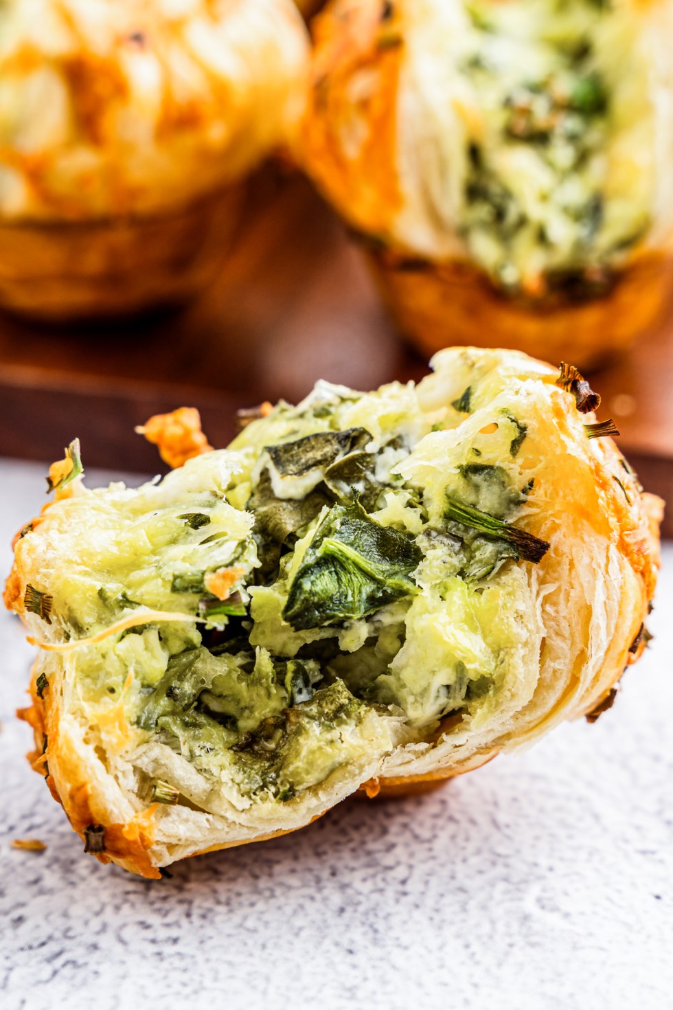 cheese spinach filling in cooked pastry