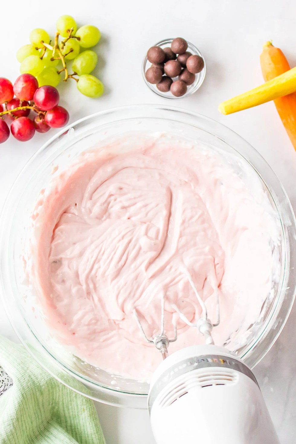 dip ingredients in mixing bowl with hand mixer