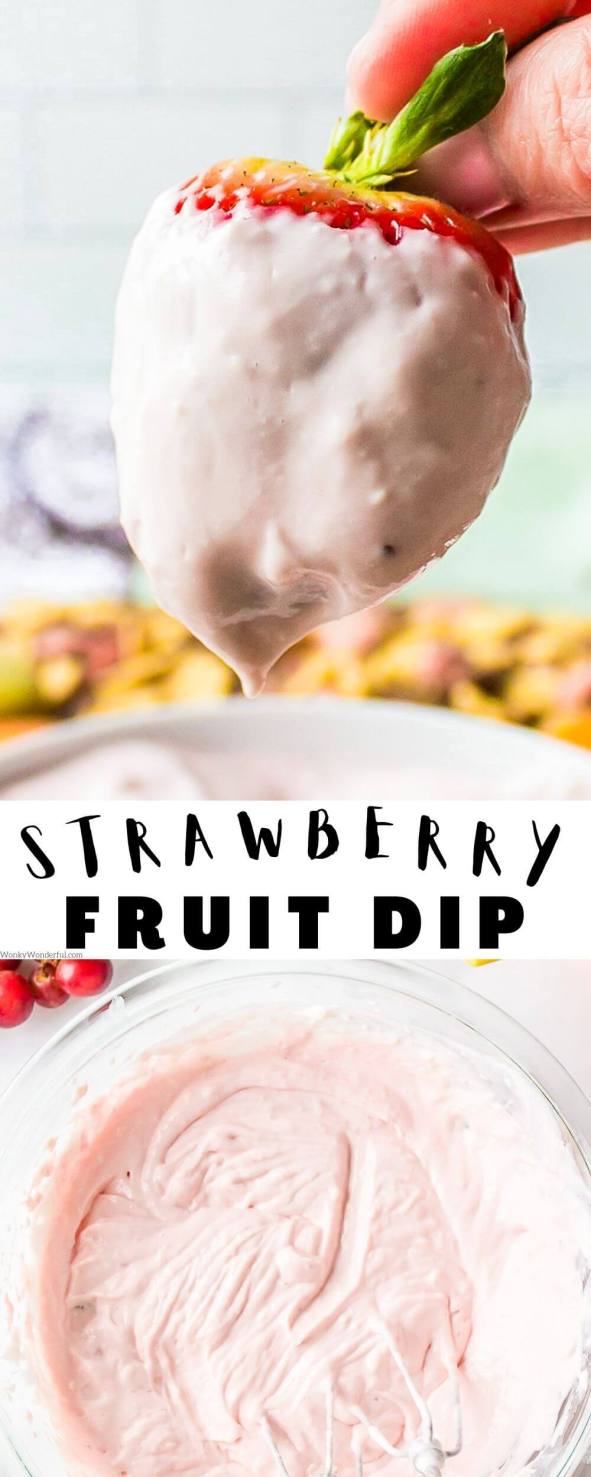 strawberry fruit dip pinnable image with title text