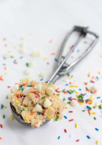 cookie dough in metal cookie scoop