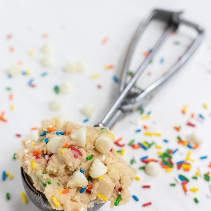 cookie dough in metal cookie scoop