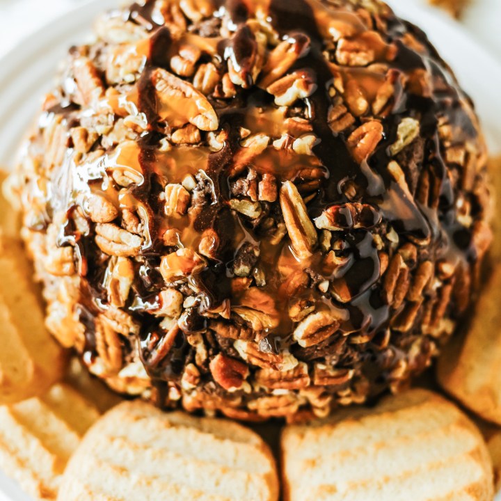 prepared cheese ball surrounded by cookies