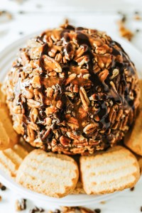 prepared cheese ball surrounded by cookies