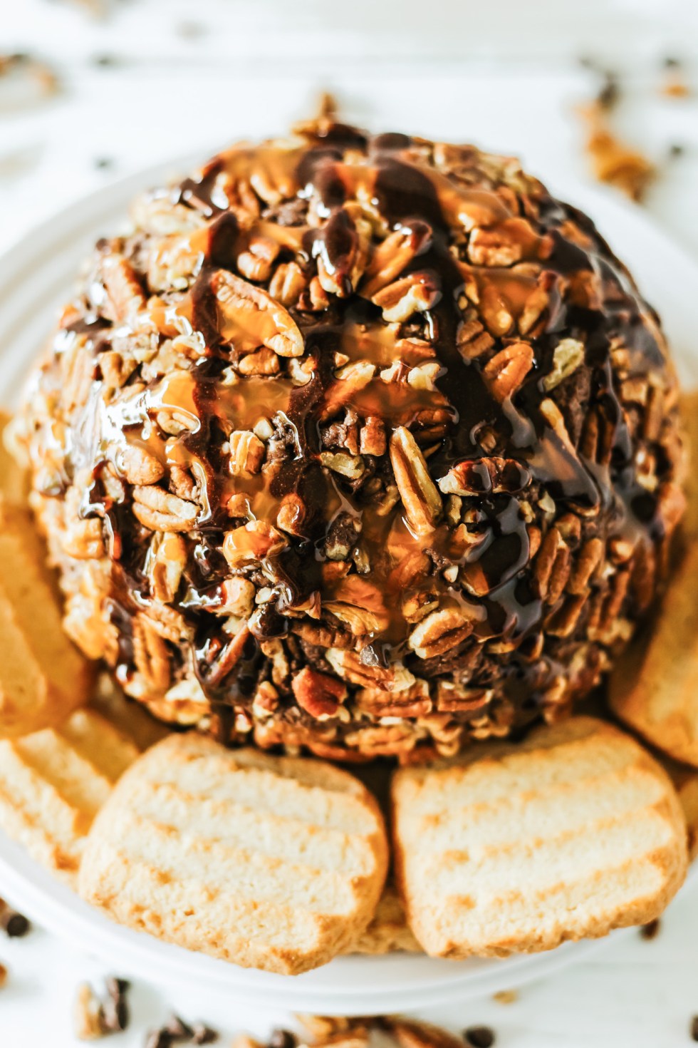 prepared cheese ball surrounded by cookies