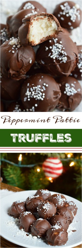 It's time for holiday treat platters and homemade gifts. These No-Bake Peppermint Pattie Chocolate Truffles will be the star of any Christmas dessert tray! Cool peppermint filling is shaped into balls and coated with chocolate then topped with sprinkles.