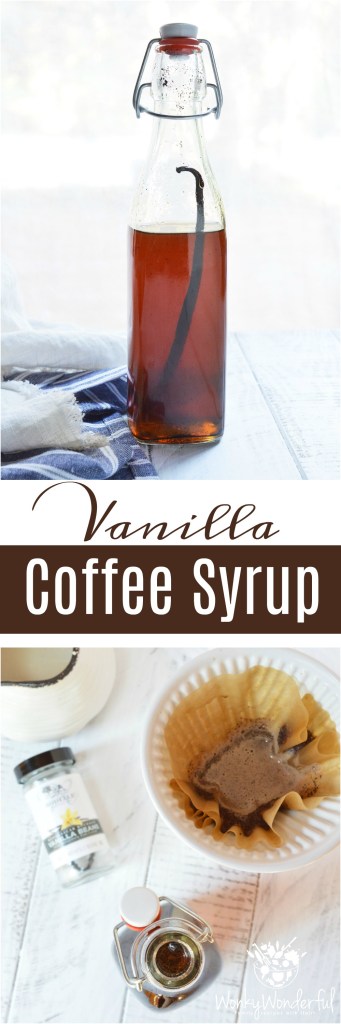 Homemade Vanilla Coffee Syrup is easy to make and will take your morning coffee to the next level! This starts with a simple syrup recipe that is infused with a blast of vanilla bean flavor! Make coffee-house style coffee at home or use this vanilla syrup in tea, desserts or as a topping. This also makes a great homemade gift.