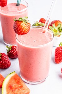 bright pink drink in clear glass