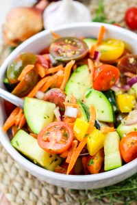 prepared salad in white bowl